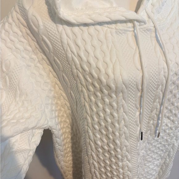 Cozy Cable-Knit Hoodie Sweatshirt in White- Women's Pullover - Picture 3 of 3